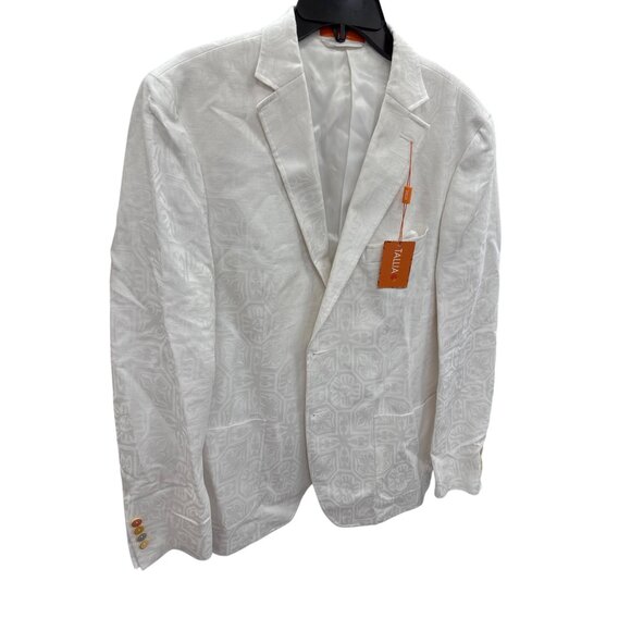 Tallia mens White Linen Cotton Slim Fit Blazer 42R Mens Patterned Jacket SKU8207 - Picture 1 of 13